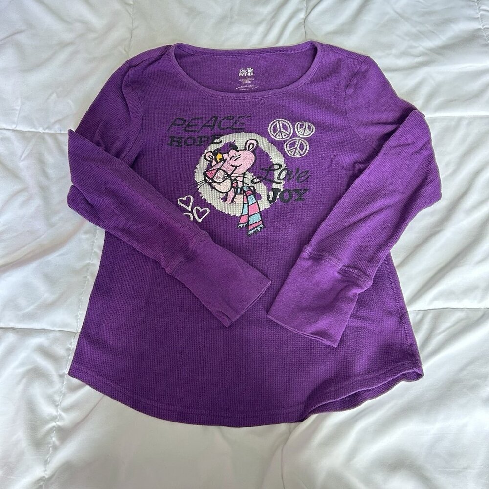 Pink Panther Junior Girls Large‎ T-Shirt Long Sleeve Purple Y2K Vintage 90s
